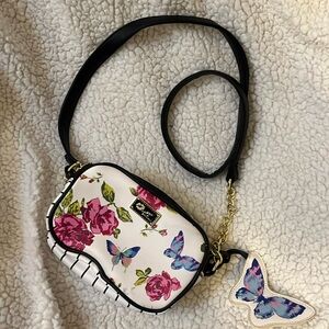 BETSY JOHNSON "LUV BETSEY" Floral & Butterfly Small Bag. Cute butterfly Charm.